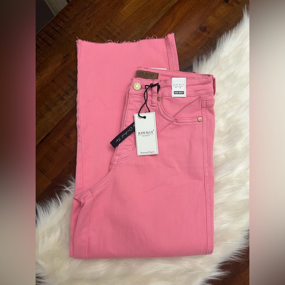 Judy Blue Denim - NWT Judy Blue Pink High Waisted Frayed Hem Cropped Jeans Sz 3/26